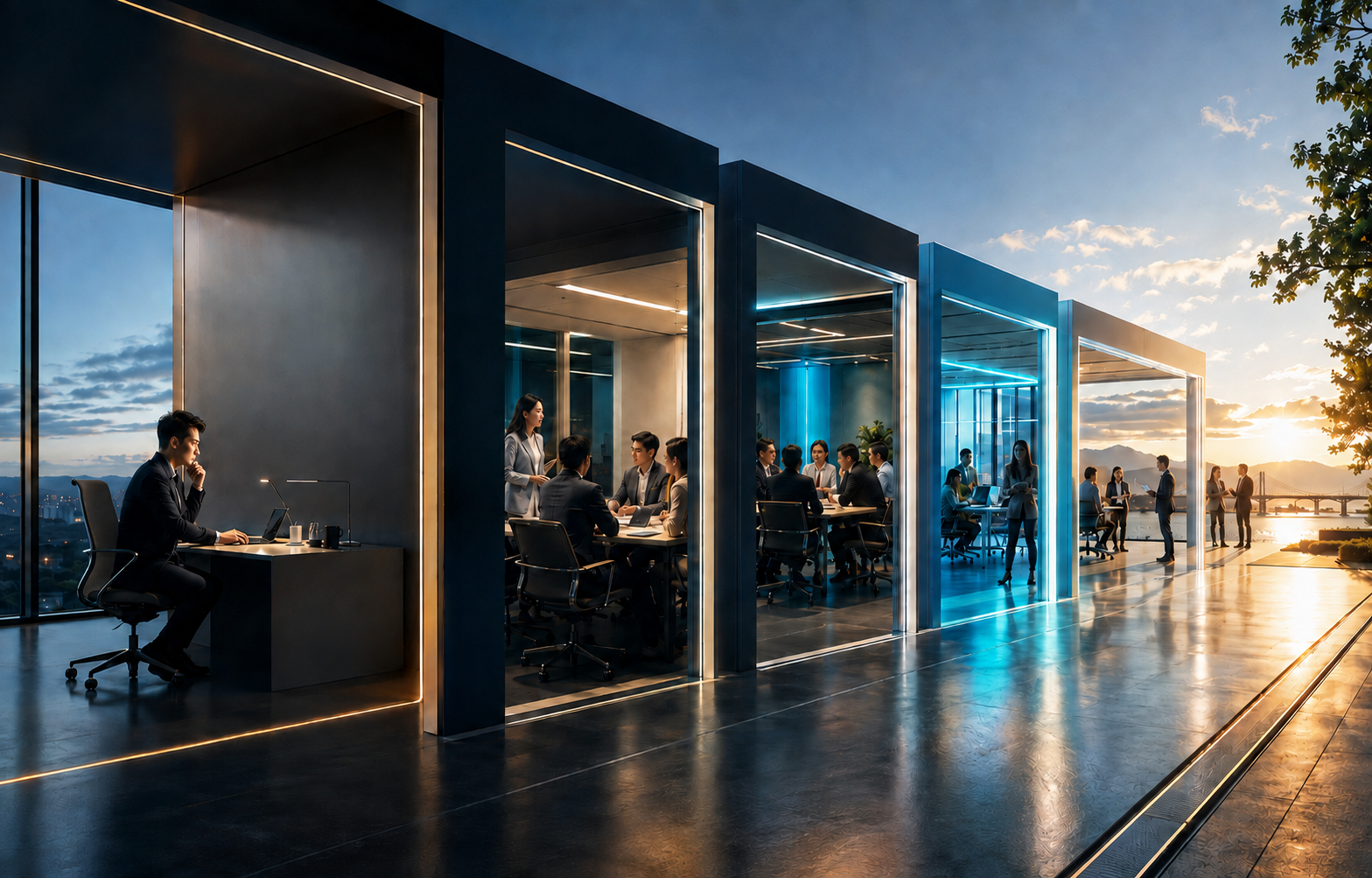 Five connected organisational settings moving from founder-led decisions towards wider enterprise capacity